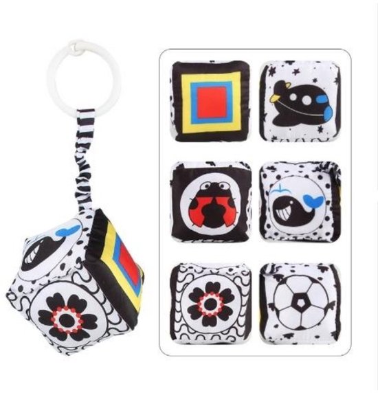 Contrastrijke Vormenset Babyspeelgoed, Zwart-wit Speelgoed Voor in De Kinderwagen, Pluche Rammelaars Voor in Het Autostoeltje, Geschikt Voor Pasgeborenen, Zuigelingen En Baby's Van 0-12 Maanden (Vierkant 2) van Merkloos