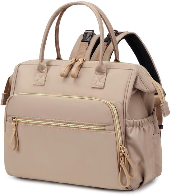 Converteerbare luiertas - Brede opening - 14 zakken - Stijlvol - Babyverschoontas - met kinderwagengesp - Luiertas - Waterdicht (gebroken wit) van Merkloos