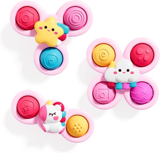 COOAU - 3 Stuks Zuignap Spinner Speelgoed voor Baby - Eenhoorn Ster Wolk Zintuiglijk Fidget Speelgoed - Vroegopvoedend Bad en Raam Speelgoed voor Peuters 1-3 Jaar
