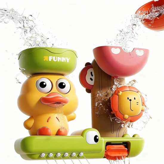 COOAU - Schattig dieren badspeelgoed voor peuters – eend - leeuw - krokodil – waterval badwand speelgoed – roterende water sprinkler douche speelset – vroegontwikkelend badkamer sensorisch speelgoed voor jongens en meisjes