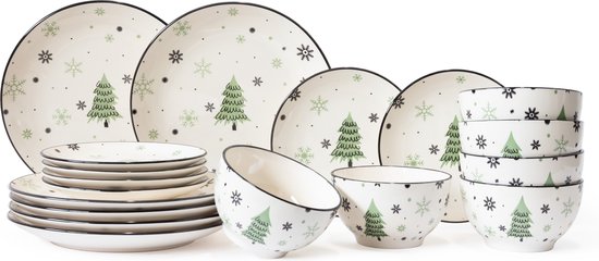 Cookinglife Kerstservies - Aardewerk - Groen 18-delig