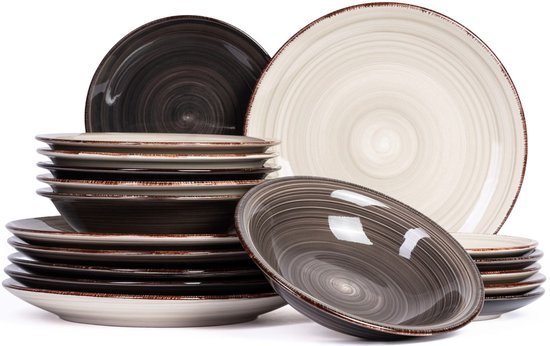 Cookinglife Serviesset Delice Grijs 18-delig – 6 Personen – Bevat 6 Dinerborden, 6 Diepe Borden en 6 Ontbijtborden – Aardewerk met Subtiele Grijze Glazuurlaag – Vaatwasser- en Magnetronbestendig – Tijdloos, Neutraal en Perfect voor Elke Tafelsetting