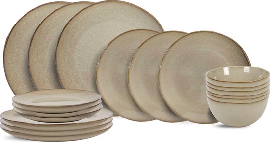 Cookinglife Serviesset Sabi Beige 18-delig / 6 personen - 6 dinerborden, 6 ontbijtborden en 6 kommen