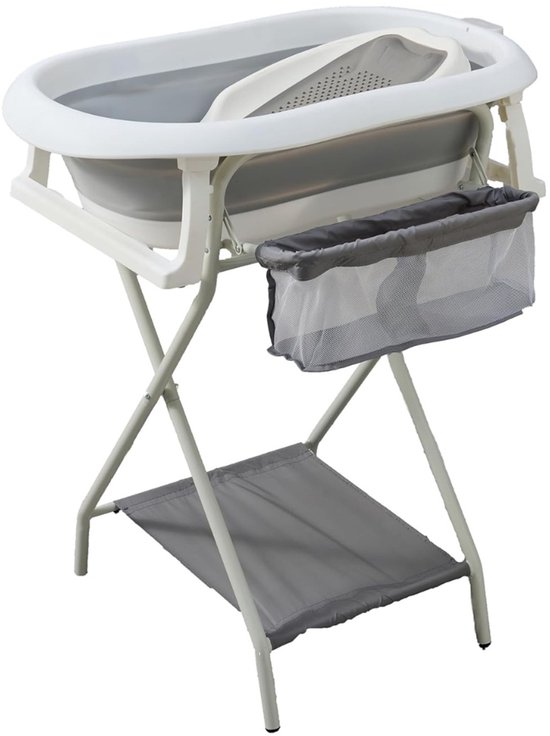 Core® Baby Badje Met Standaard - Babybadje - Inklapbaar Bad - Bad Baby - Zitbad - Grijs - 82cm x 52cm x 20cm van Merkloos