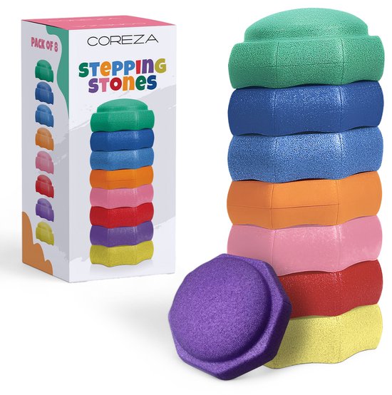 COREZA® Stapelstenen 8 stuks – Stapstenen – Balansstenen - Stepping Stones - Motoriek & Evenwicht - Kinderen - Rivierstenen - Balanceer stenen van Merkloos
