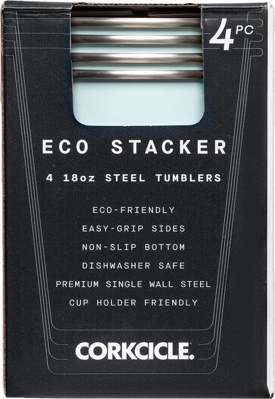 Corkcicle Eco Stacker 4 stuk- Powder Blue- Blauw-18oz 532ml-RVS-Eco friendly- Partycups- Drinkbekers-RVS van Corkcicle