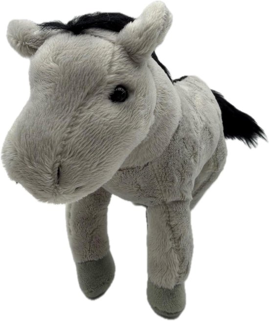 Cornelkussen Paard - Pluche Kussen - Kamer Decoratie - Wasbaar tot 30 graden - 19 cm - Grijs