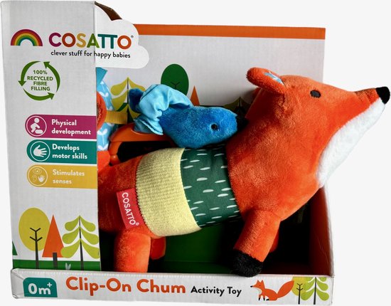 Cosatto - Clip On - Mister vox - Activity Toy - Pluche - Meneer Vos - Knuffel voor Baby's - Activiteitenknuffel - Vos - Sensory Knuffel Vosje - Newborn - Vanaf 0 M - Buggy en Bedje Clip - Kinderwagen - Wandelwagen - Buggy - Kraamcadeau - Babycadeau van Cosatto