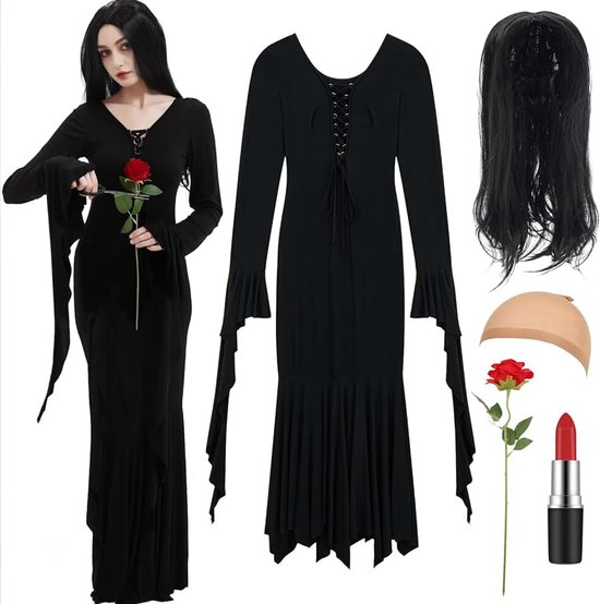 Costumes for Women Vintage Gothic Addams Family Morticia Addams Dress Outfit,S