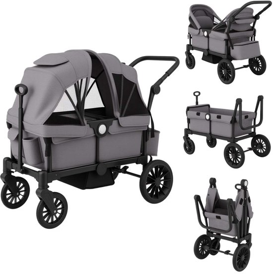 COSTWAY 2-in-1 broer of zussenwagen, inklapbaar, dubbele kinderwagen met verstelbare handgreep en afneembare kap, dubbele buggy met bekerhouder, dienblad, bolderkar voor 2 baby's vanaf 6 maanden van Merkloos