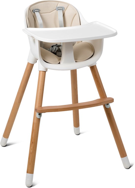 COSTWAY 2-in-1 Kinderstoel Kinderstoel Houten Verstelbaar 57 x 57 x 83 cm Crème Wit + Naturel van COSTWAY