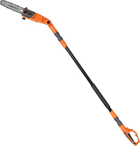COSTWAY 212 cm tot 286 cm Elektrische paalzaag, multi-hoek paal kettingzaag, uitbreiding zonder gereedschap installatie, verstelbare kop paalzaag, telescopische kettingzaag voor binnenplaats tuin en tuin van Costway