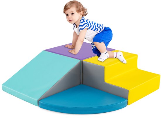 COSTWAY 4 stuks. Schuimbouwstenen, reuzenbouwstenen om te ravotten en te klimmen, zachte schuimbouwstenen, grote bouwstenen, bouwblokken voor kleuters, baby's en schoolkinderen