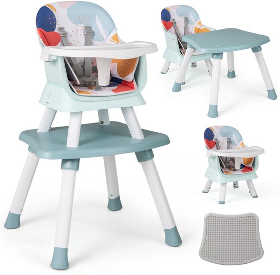 COSTWAY 6-in-1 babystoel, kinderstoel, eetstoel, leertafel, bouwsteentafel, kinderzitgroep, kinderstoel met veiligheidsgordel en afneembaar dienblad, babystoel, combi-kinderstoel (veelkleurig) van Merkloos