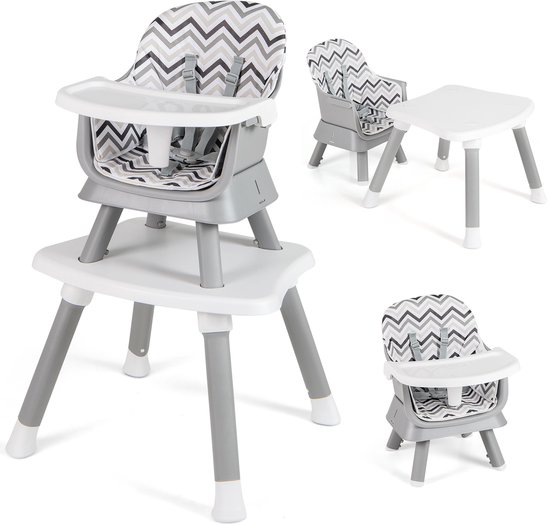 COSTWAY 6-in-1 hoge babystoel, kinderstoel, eetstoel, leertafel, bouwsteentafel, kinderzitgroep, kinderstoel met veiligheidsgordel en afneembaar dienblad, babystoel, combi-kinderstoel van Merkloos