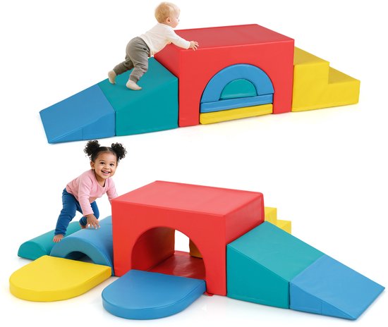 COSTWAY 7-delige schuimbouwstenen, zachte bouwstenen van PU voor kruipen, klimmen en glijden, reuzenbouwstenen van vuurvaste stof, grote bouwstenen XXL, voor kinderen vanaf 1 jaar (rood) van Merkloos