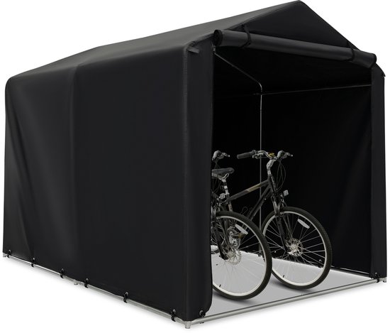 COSTWAY Garagetent 160 x 218 x 164 cm, waterdichte gereedschapsschuur met metalen frame en oprolbare deur met ritssluiting (donkergrijs) van Costway