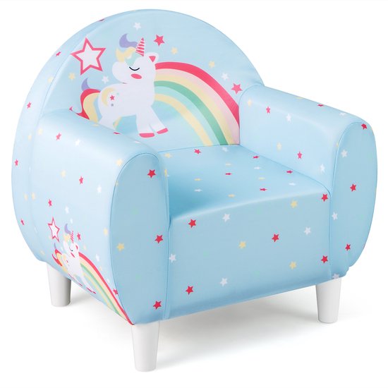 COSTWAY Kinderbank voor peuters, kinderstoel, gestoffeerd met rugleuning en armleuning, speelbank, kinderbank voor kinderkamer, speelkamer, babybank vanaf 3 jaar, 55 x 41 x 54 cm (blauw) van Merkloos