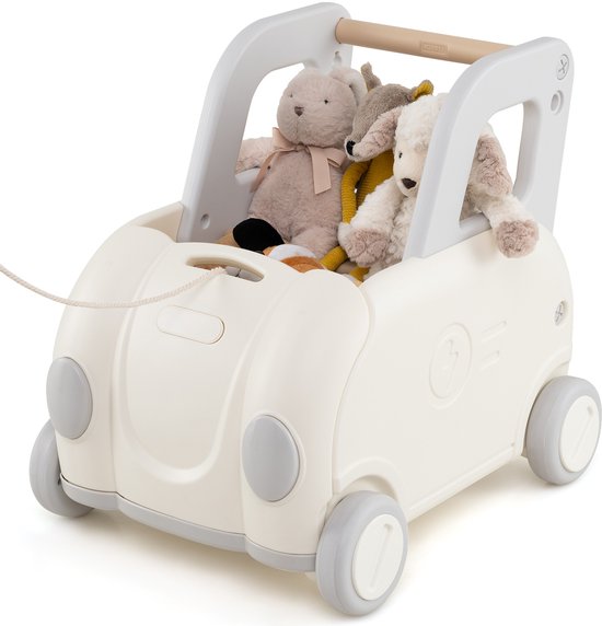 COSTWAY Loopwagen voor baby's, loophulp met handvat, trekkoord en klapzitting, speelgoedkist op wielen, loopwagen voor paardrijden, lopen en trekken, loopwagen voor jongens en meisjes van Merkloos