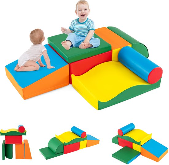 COSTWAY Schuimbouwstenen, zachte bouwstenen om te ravotten en te klimmen, reuzenbouwstenen van schuim, grote bouwstenen meerkleurig, bouwblokken voor baby's en peuters (veelkleurig) van Merkloos