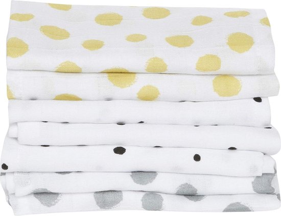 Cotton Muslin Baby Washcloths - Set of 7 - 30x30 cm - Oeko-Tex Standard 100 - Yellow Stains hydrofiele washandjes van Little Dutch