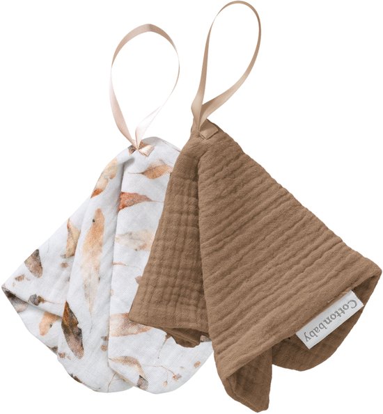 Cottonbaby Set van 2 Cottonsoft Speendoekjes – Moody feathers en uni latte – Zacht, Wasbaar & Duurzaam – Geschikt voor Speen – 16x16 cm van Merkloos