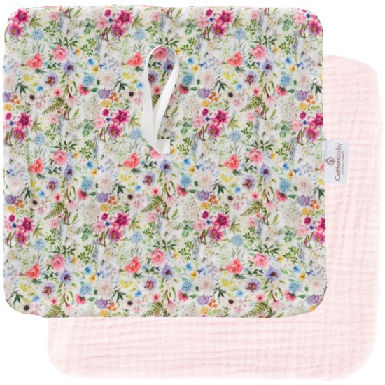 Cottonbaby Set van 2 Speendoekjes - katoenen hydrofiel - flowerpower en pink - 20x20 cm van Merkloos