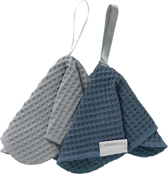 Cottonbaby Speendoekje - wafel per set van 2 - oudblauw/marineblauw van Cottonbaby