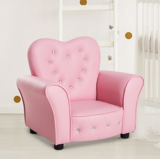 COVREO Kinderfauteuil 59 x 41,5 x 49 cm, roze, kunstleer met armleuningen