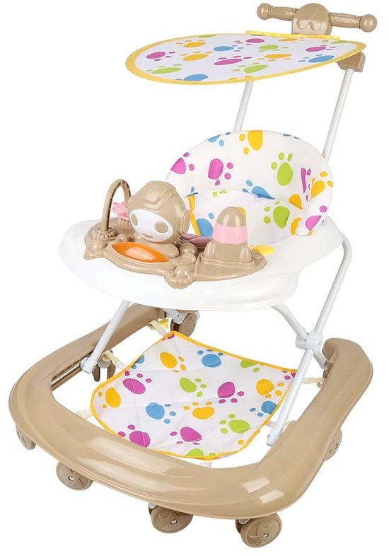 CreateEcom Loopwagen - baby walker - 3-in-1 loopstoeltje - opvouwbare loopstoeltje - met luifel - loopstoeltje vanaf 6 maanden - met 360 ° Wielen - voerbak en speelcentrum - Khaki