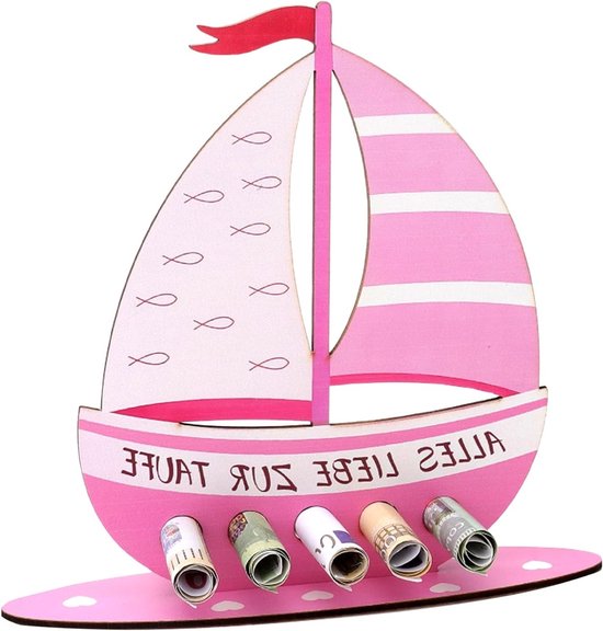 Creatief houten schip als doopcadeau voor jongens en meisjes, unieke geschenken voor de doop, gepersonaliseerd doopcadeau met plint
