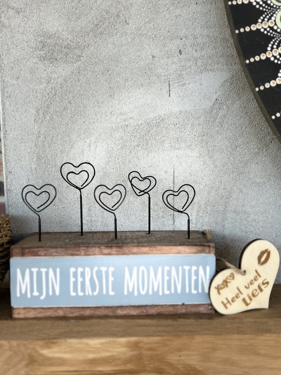 Creaties van Hier – fotohouder 5 hartclips met hartje - baby blauw - 15 cm – Kraamcadeau - baby