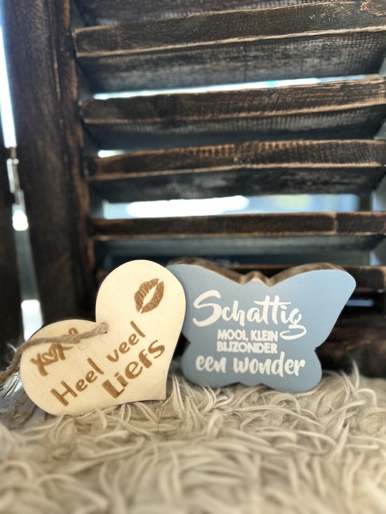 Creaties van Hier -Vlinder Schattig wonder - baby Blauw - 10x8 cm – Kraamcadeau - baby van Merkloos