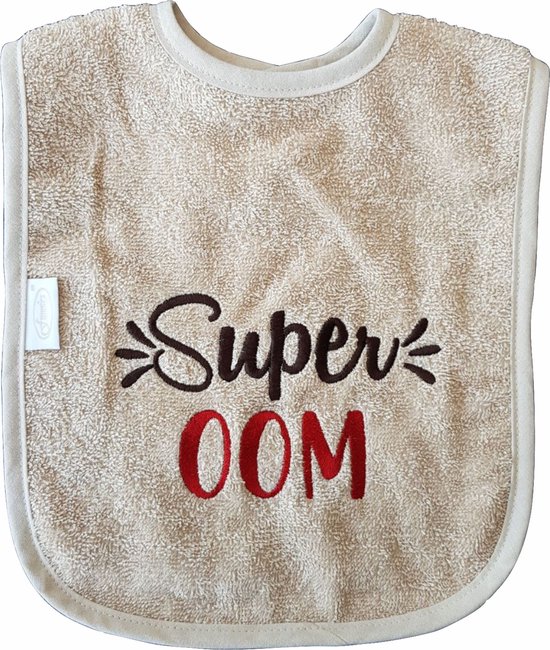 Crème kleurige slab met "Super Oom" - kraamcadeautje, cadeautje, babyshower, verjaardag, nieuwtje, slabbetje, slabbertje, slabje van Simply Colors