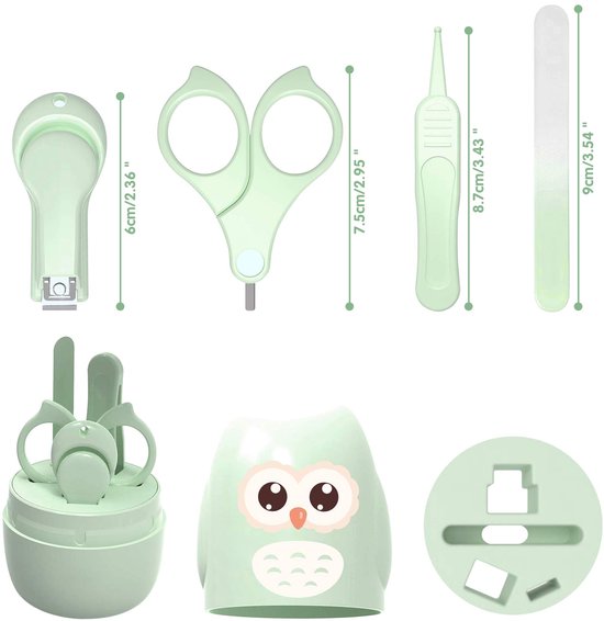 Crrynuo 4-Delig Baby Nagelknipper Set - Schattige Uil Design Veilige Nagelschaar & Nagelvijl - Mintgroen Babyverzorgingscadeau van Merkloos
