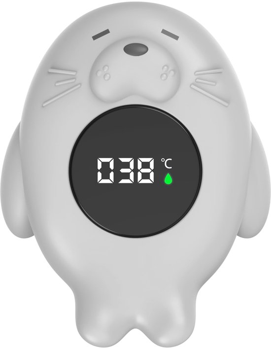 Crrynuo Baby Waterthermometer - 1 Stuk - Badthermometer Met Kleurindicatie - Zeehond Design - Grijs - 0-80°C Meetbereik - BPA-Vrij - Automatische Aan/Uit Schakeling van Crrynuo