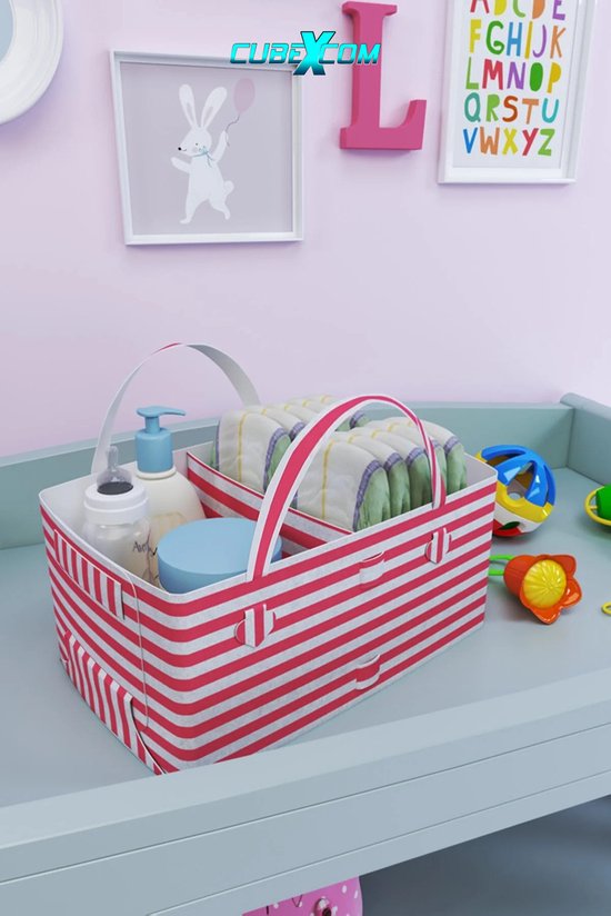 CUBEXCOM® Luiertas, Vilt Luiertassen, baby tas, luiertas verzorgingstas, Draagbare Organiser met Handige Vakken, luier etui, baby luiertas, Luier Organizer, 35x20x15 cm, witte strepen van CUBE