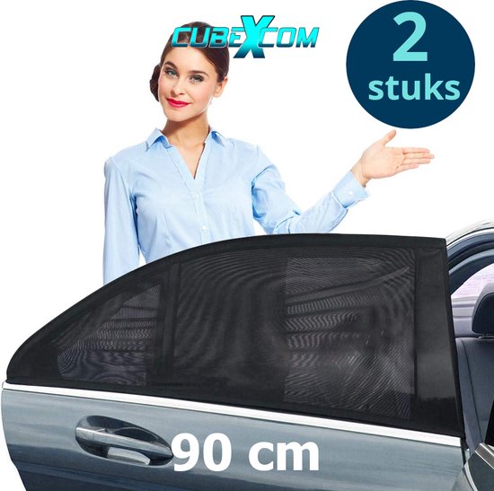 CUBEXCOM® Luxe Auto Zonnescherm, Autoraamschaduwen voor baby, kinderen, volwassenen en huisdieren, 2 STUKS, Autoruit Zonwering, Universele zonnescherm Zonnewering, Auto Klamboe Gordijn, UV Zonbescherming Protectie, Anti-Verblinding, Tot 90 cm van CUBE