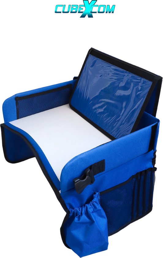 CUBEXCOM® Reistafel voor Kinderen, Tekentafel, Tablethouder, Auto en Vliegtuig Reistafel voor Kinderen, Opvouwbaar, Autotafel, Organizers, Speeltafel, Eettafel, Auto Organizer voor Kinderen, BLAUW van CUBE