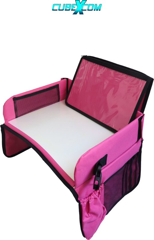 CUBEXCOM® Reistafel voor Kinderen, Tekentafel, Tablethouder, Auto en Vliegtuig Reistafel voor Kinderen, Opvouwbaar, Autotafel, Organizers, Speeltafel, Eettafel, Auto Organizer voor Kinderen, ROZE van CUBE