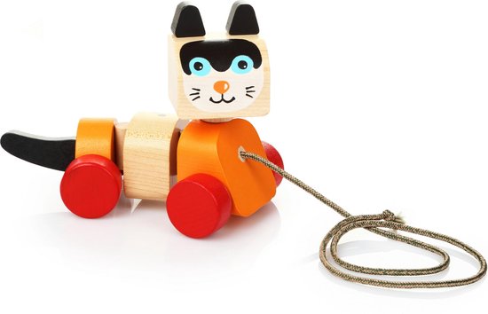 Cubika houten trekfiguur kat van Cubika