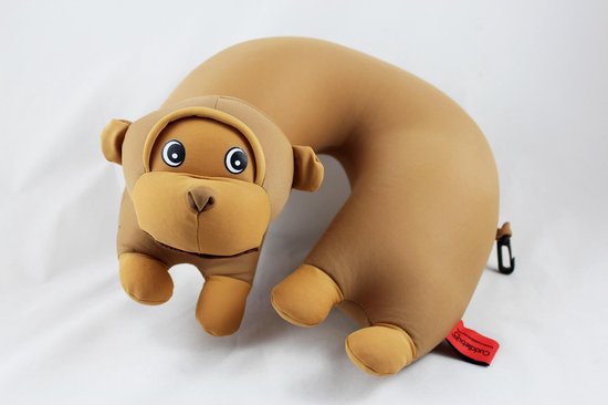 Cuddlebug - U Monkey - Knuffelkussen - Kampeerkussen - Nekkussen (reizen) - 32 cm x 32 cm - Bruin van CuddleBug