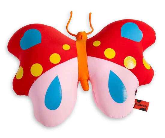 Cuddlebug - Vlinder - Knuffelkussen - Kampeerkussen - Nekkussen (reizen) - 45 cm x 45 cm - Rood Multi van CuddleBug