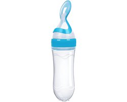 Cuhostki 1 Stuks - Knijpfles Met Lepel Siliconen Babyfles Voedingslepel - Blauw Antiknoei van Merkloos