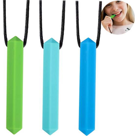 Cuhostki 3 Stuks - Sensorische Bijtketting Voor Kinderen - Siliconen - Blauw Groen Hemelblauw - Voor Autisme ADHD Therapeutisch Kauwen van Merkloos