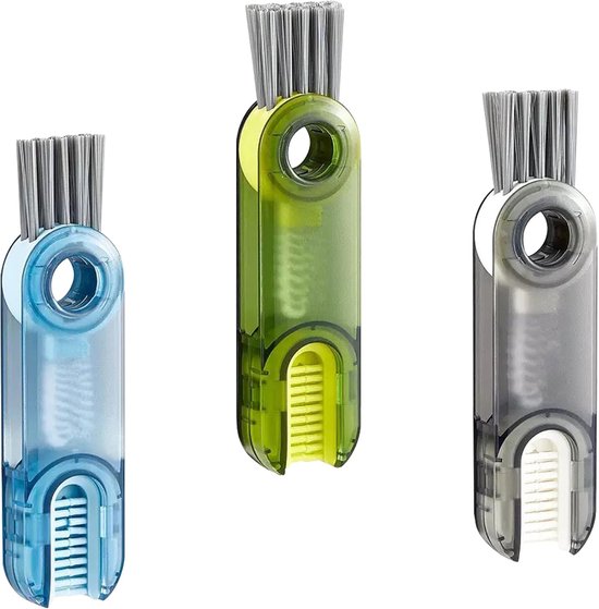 Cup Lid Cleaning Brush Set 3-delig – 3-in-1 Ontwerp – U-vormig & Hoekborstel – BPA-vrij – Voor Keuken, Flessen en Bekers – 3 Stuks – Transparant