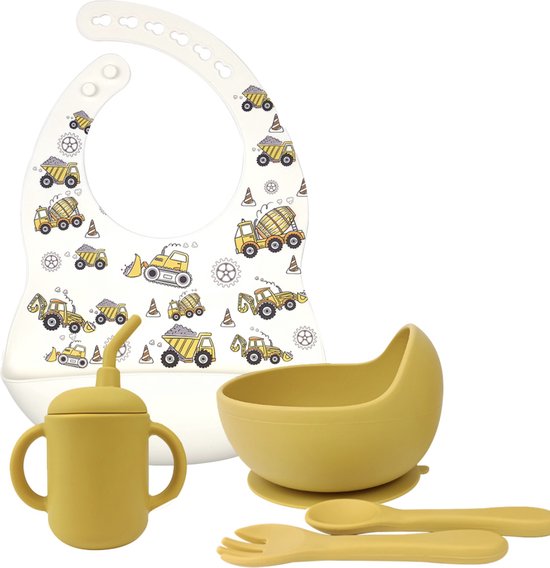 Custombear.nl - Kindereetservies 5 delig - Regenboog - Siliconen eetset - 100% BPA vrij - Kraamkado - babyshower kado van Custombear.nl