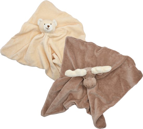 Cute since 1999 - Biologisch Knuffeldoekje - Beer & Rendier - Doudou - 2 stuks - 35 x 35 cm van Merkloos
