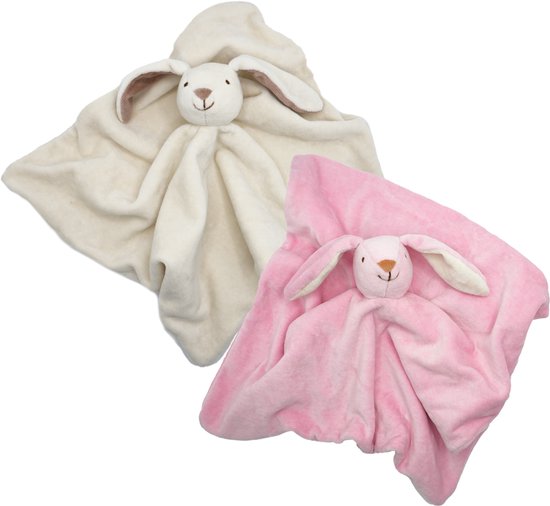 Cute since 1999 - Biologisch Knuffeldoekje - Ecru Konijn & Roze Konijn - Doudou - 2 stuks - 35 x 35 cm van Merkloos