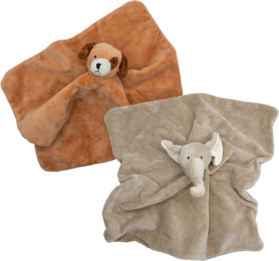 Cute since 1999 - Biologisch Knuffeldoekje - Hond & Olifant - Doudou - 2 stuks - 35 x 35 cm van Merkloos